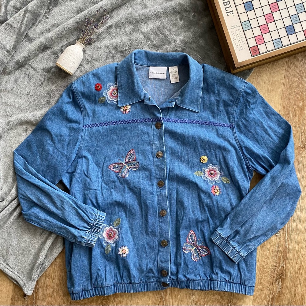 Embroidered Bohemian Jean Style Jacket/Shirt/Blazer, Flowers & Butterfly Design